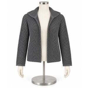 All Row‎ Womens Gray Open Front Crochet Knit Shawl Collar Cardigan Sweater M